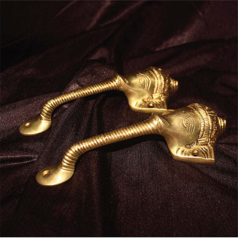 Brass Ganesha Head Door Handle | Hindu Lord Ganpati Head Shape Door Pull | Main Door Accessories Pack of 2