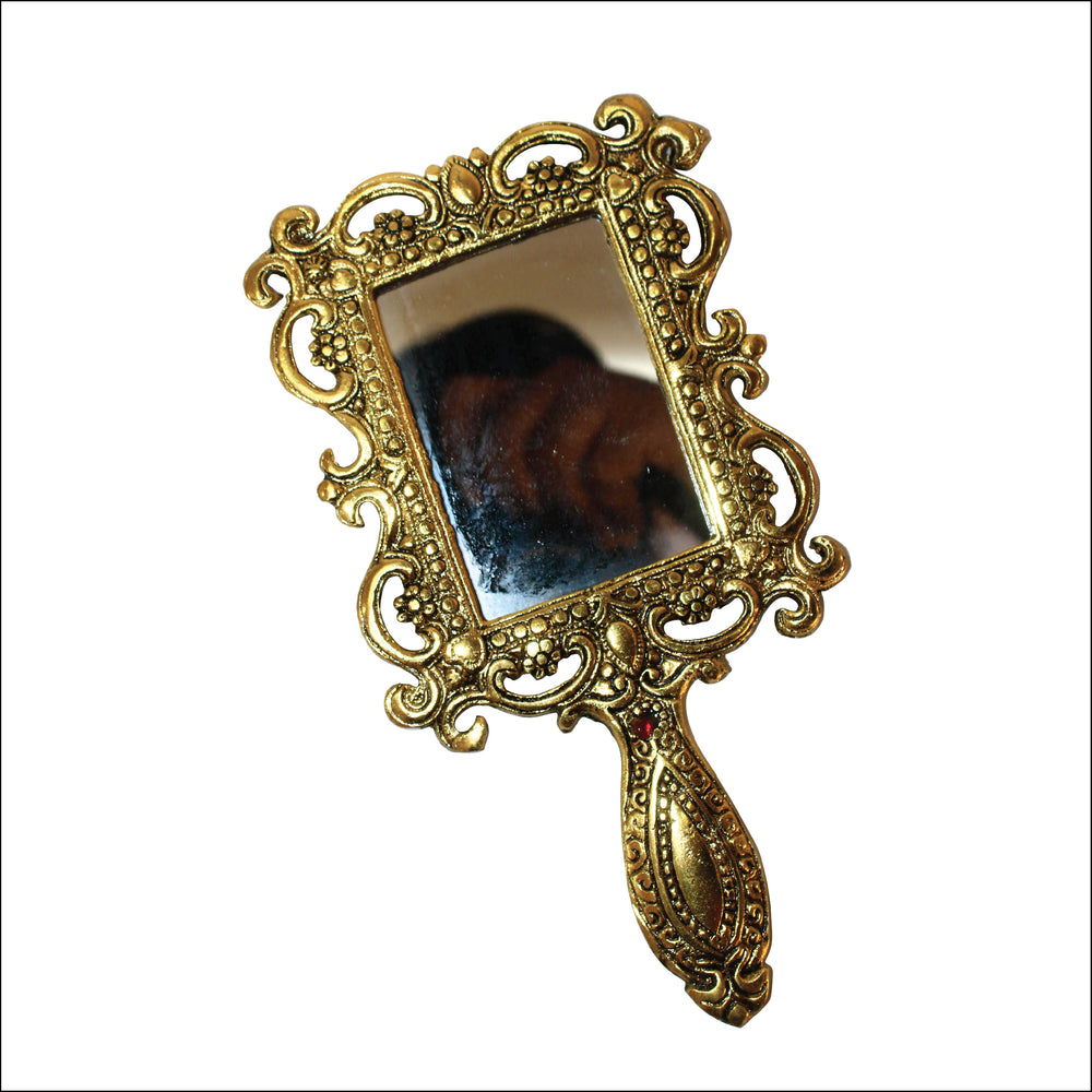 Rangkala Inspired Small Handheld Metal Mirror.Hand Mirror with Handle for Makeup,Travelling - Gold