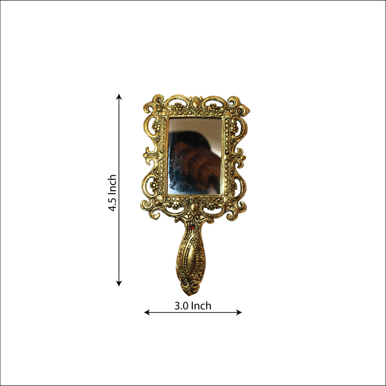 Rangkala Inspired Small Handheld Metal Mirror.Hand Mirror with Handle for Makeup,Travelling - Gold