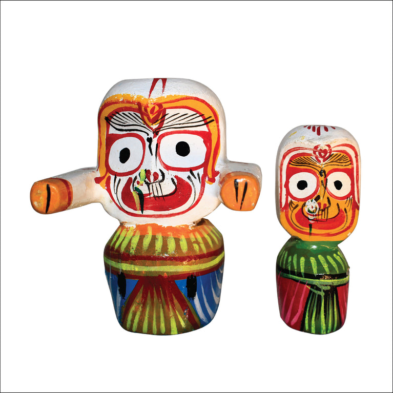 Rangkala Odisha Handicraft Lord Jagannath and Subhadra Wooden Idol for Decor Multicolour.