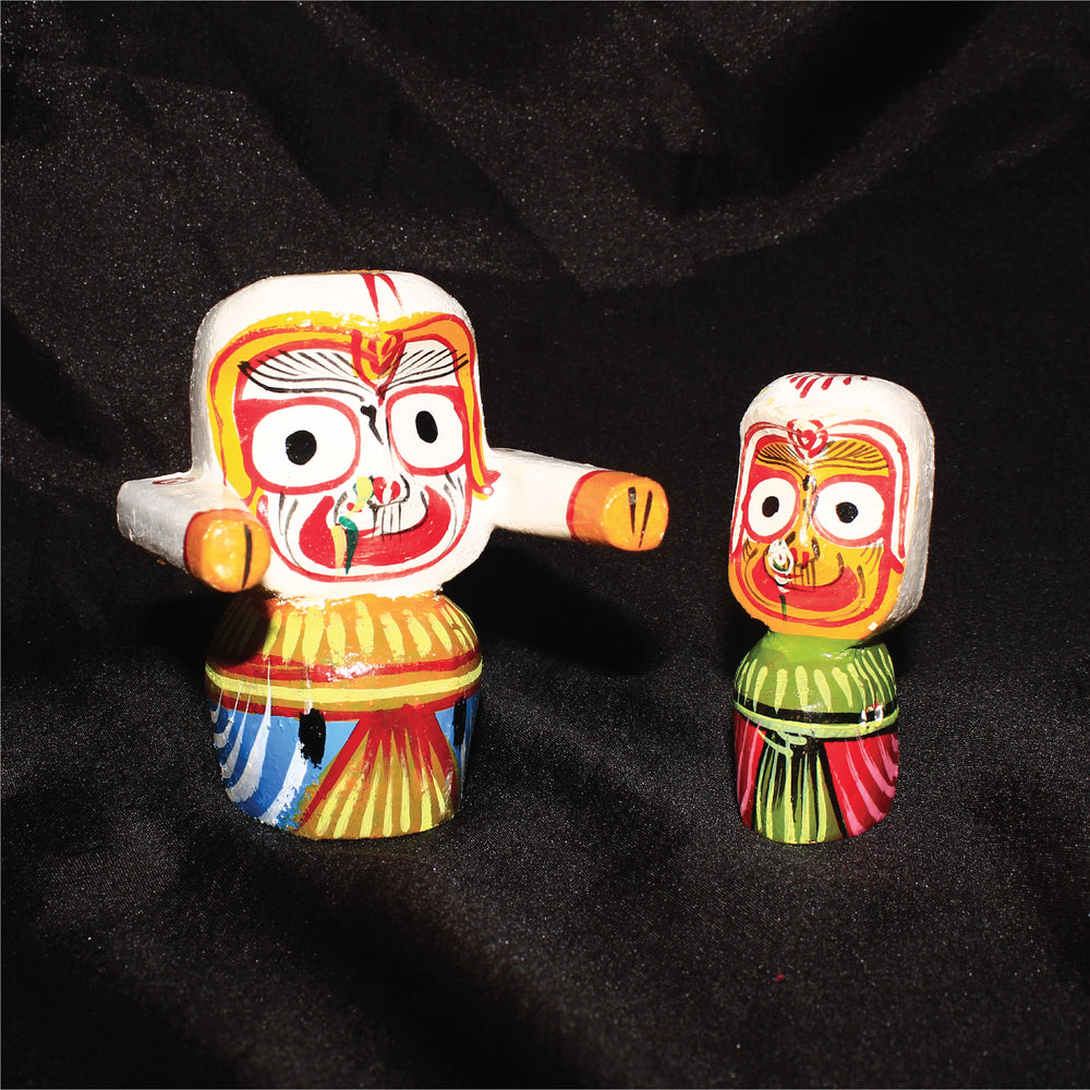 Rangkala Odisha Handicraft Lord Jagannath and Subhadra Wooden Idol for Decor Multicolour.