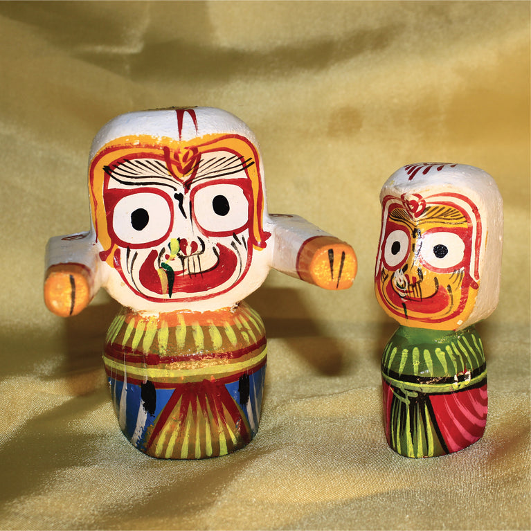 Rangkala Odisha Handicraft Lord Jagannath and Subhadra Wooden Idol for Decor Multicolour.