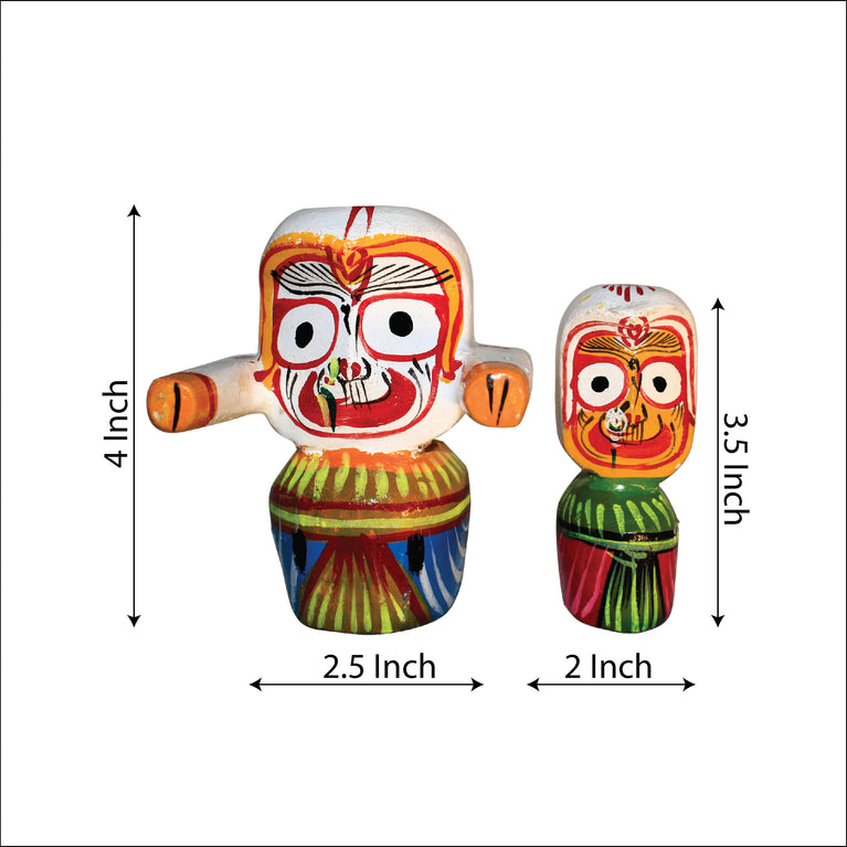 Rangkala Odisha Handicraft Lord Jagannath and Subhadra Wooden Idol for Decor Multicolour.