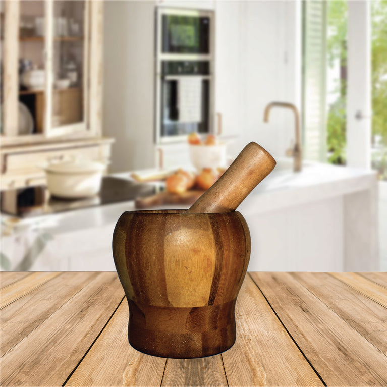 Rangkala Professional Mill Wooden Mortar and Pestle Set Garlic Pot Grinding Bowl Kitchen | Herb Mill Crusher Kitchen Tools