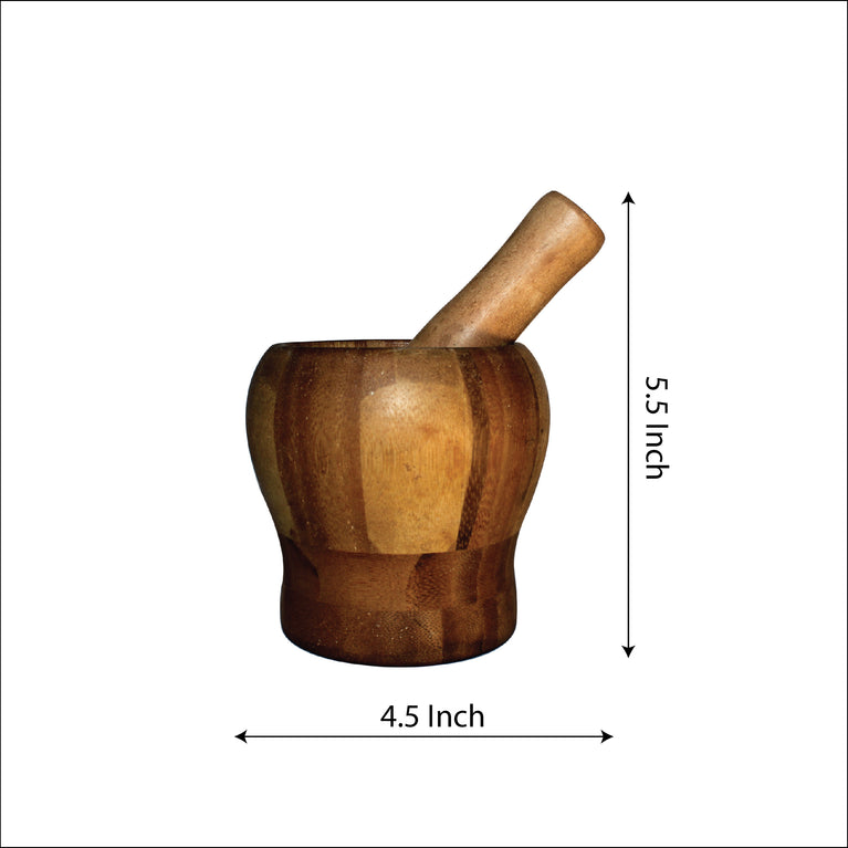 Rangkala Professional Mill Wooden Mortar and Pestle Set Garlic Pot Grinding Bowl Kitchen | Herb Mill Crusher Kitchen Tools