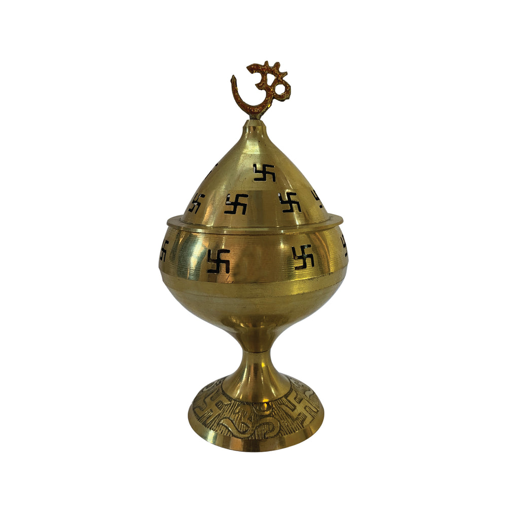 Rangkala Brass Akhand Jyoti Diya Om On Top Stand with Cover &amp; Om Deepak/Oil Lamp for Temple