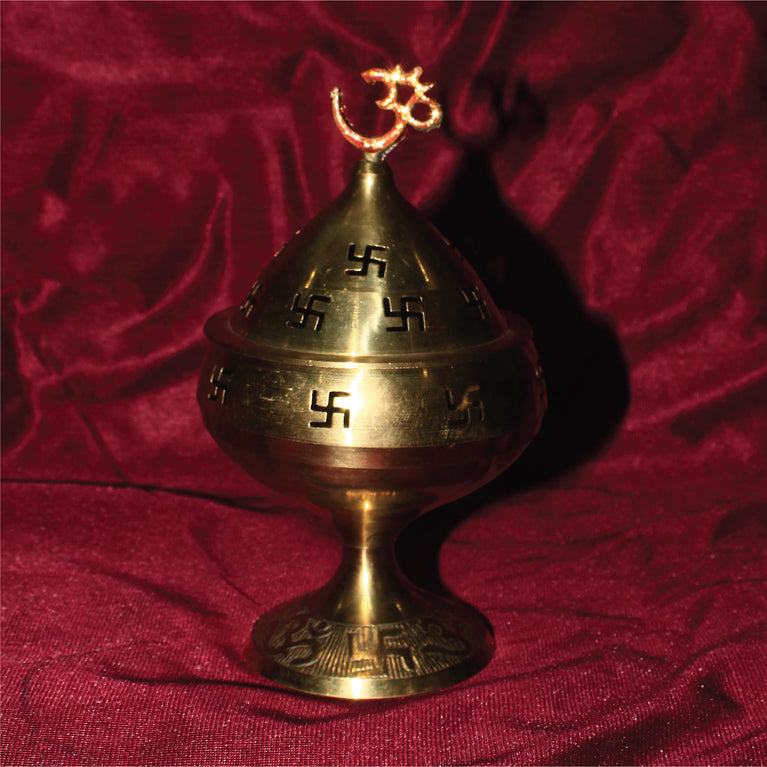 Rangkala Brass Akhand Jyoti Diya Om On Top Stand with Cover &amp; Om Deepak/Oil Lamp for Temple