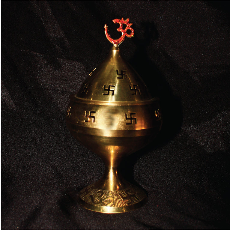 Rangkala Brass Akhand Jyoti Diya Om On Top Stand with Cover &amp; Om Deepak/Oil Lamp for Temple