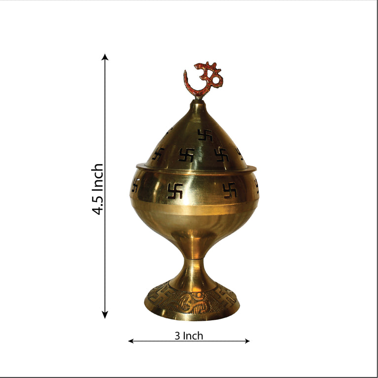 Rangkala Brass Akhand Jyoti Diya Om On Top Stand with Cover &amp; Om Deepak/Oil Lamp for Temple