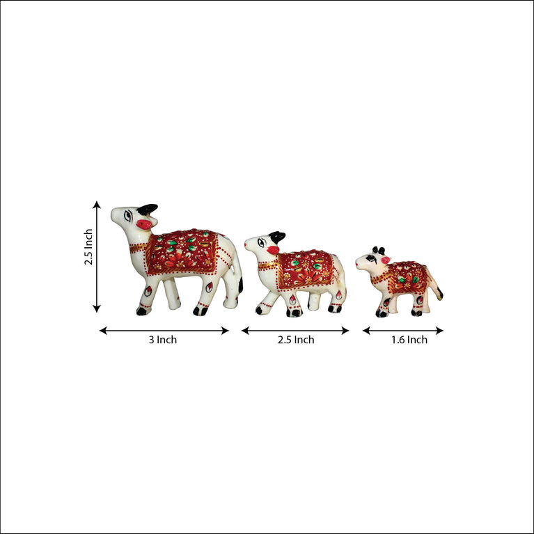 Rangkala Mache Handcrafted Cow Showpiece Home Decor Item (Set of 3, White)