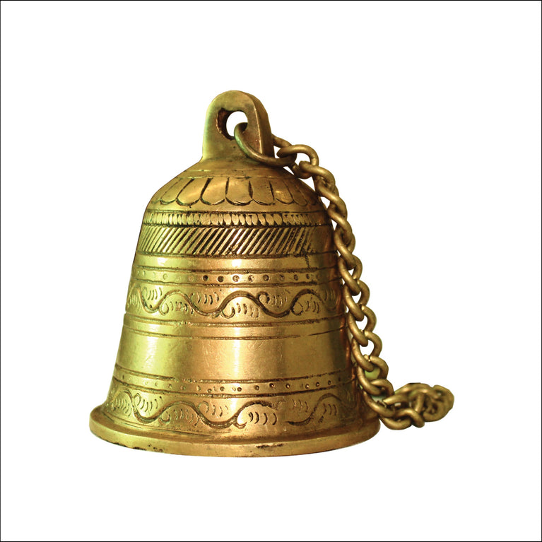 Brass Hanging Bell with Chain for Home Mandir Temple Living Room Decoration Pooja Decorative Items Door Ding Dong Puja Bell.