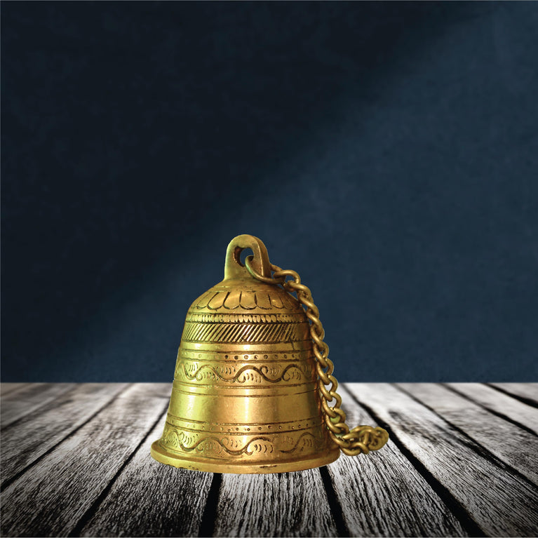 Brass Hanging Bell with Chain for Home Mandir Temple Living Room Decoration Pooja Decorative Items Door Ding Dong Puja Bell.