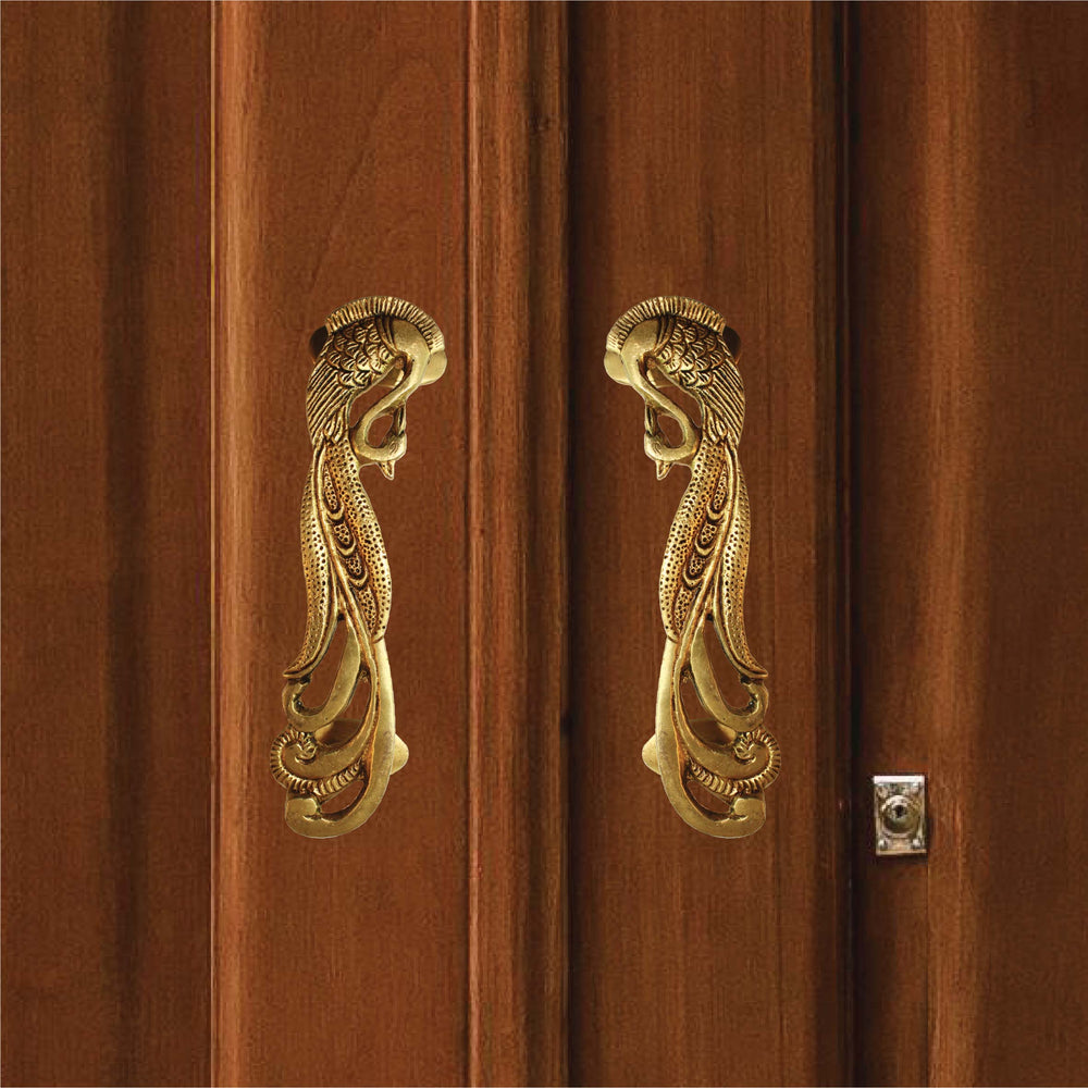 Brass Peacock Design 7 Inches Door Handles - Brass Door Handles for Home Decor