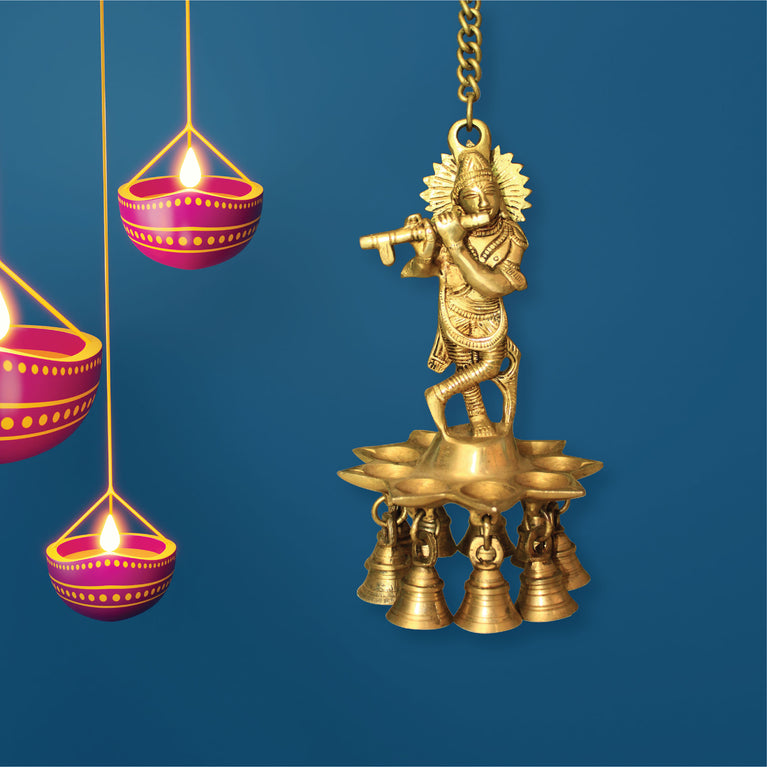 Krishna Design Brass Hanging Diya, Brass Diyas for Decoration, Diwali Diyas, Diwali Decoration, Housewarming Gifts