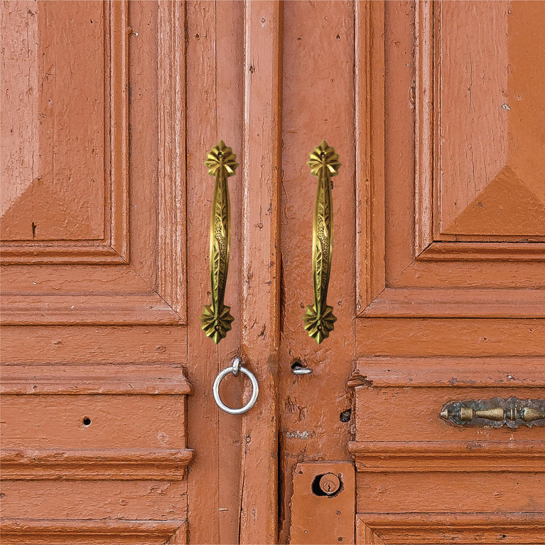 Ethnic Carved 9.5 Inches Brass Door Handle, Brass Handles for Main Door, Brass Door Pulls, Antique Door Pulls, Standard, Pack of 2 Handle