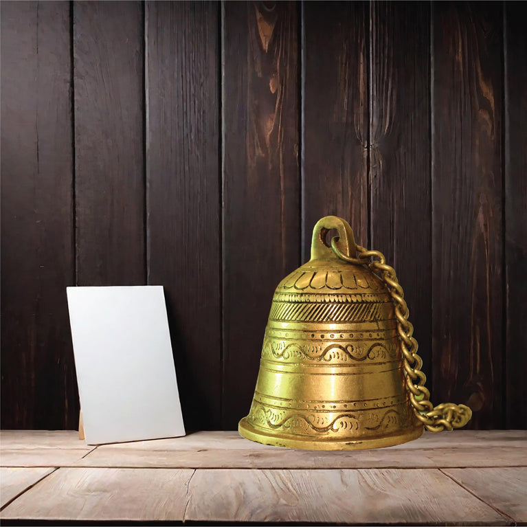 Brass Hanging Bell with Chain for Home Mandir Temple Living Room Decoration Pooja Decorative Items Door Ding Dong Puja Bell.