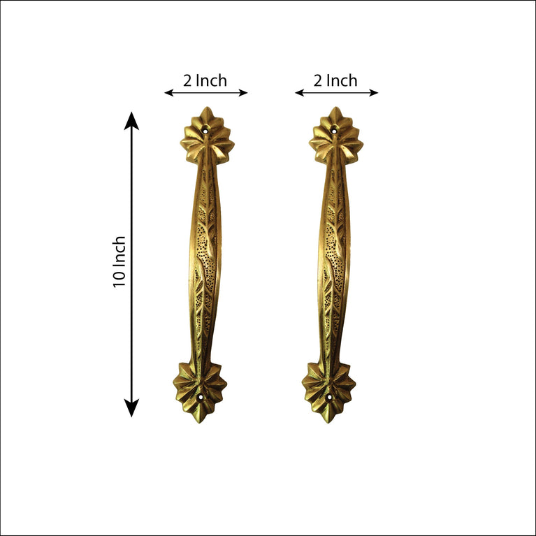 Ethnic Carved 9.5 Inches Brass Door Handle, Brass Handles for Main Door, Brass Door Pulls, Antique Door Pulls, Standard, Pack of 2 Handle