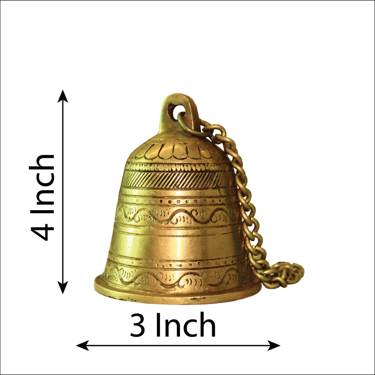 Brass Hanging Bell with Chain for Home Mandir Temple Living Room Decoration Pooja Decorative Items Door Ding Dong Puja Bell.