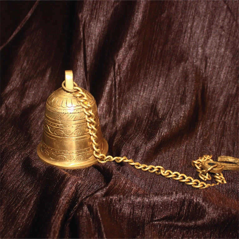 Brass Hanging Bell with Chain for Home Mandir Temple Living Room Decoration Pooja Decorative Items Door Ding Dong Puja Bell.