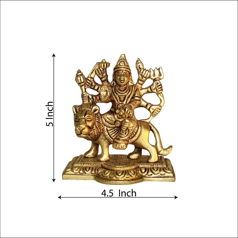 Rangkala Golden Brass Idol of Maa Durga Statue on Lion for Blessings, Health & Wealth 1.2 kg