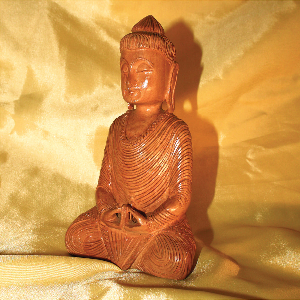 Rangkala Buddha Handmade Carving in wood - Gautam Buddha Idol | Sculpture | Murti in meditating pose in high quality kadam wood - 5.5 inches