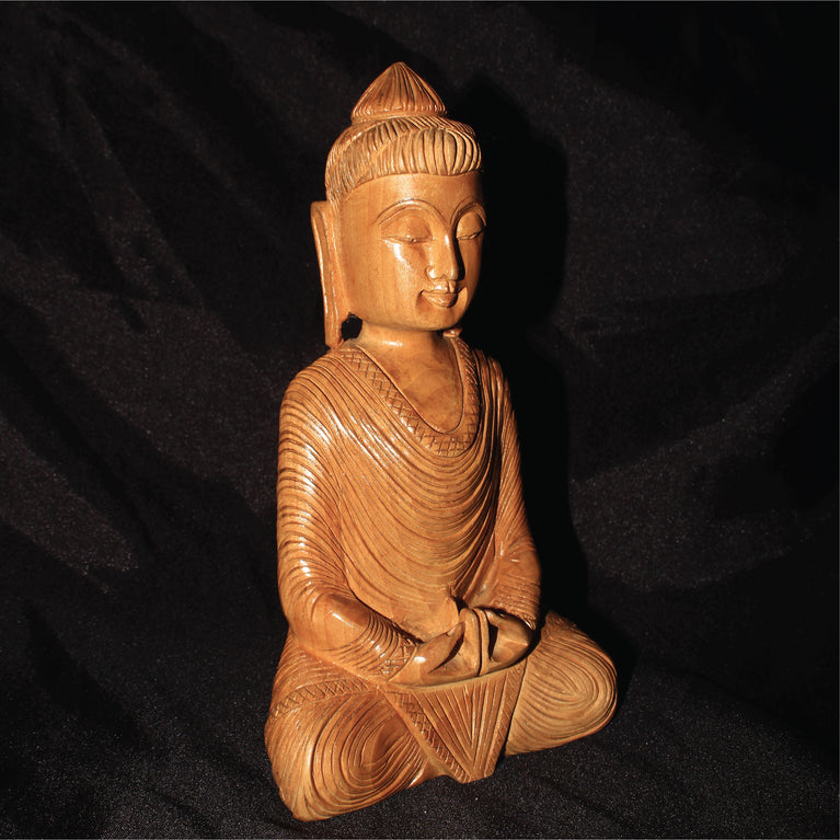 Rangkala Buddha Handmade Carving in wood - Gautam Buddha Idol | Sculpture | Murti in meditating pose in high quality kadam wood - 5.5 inches