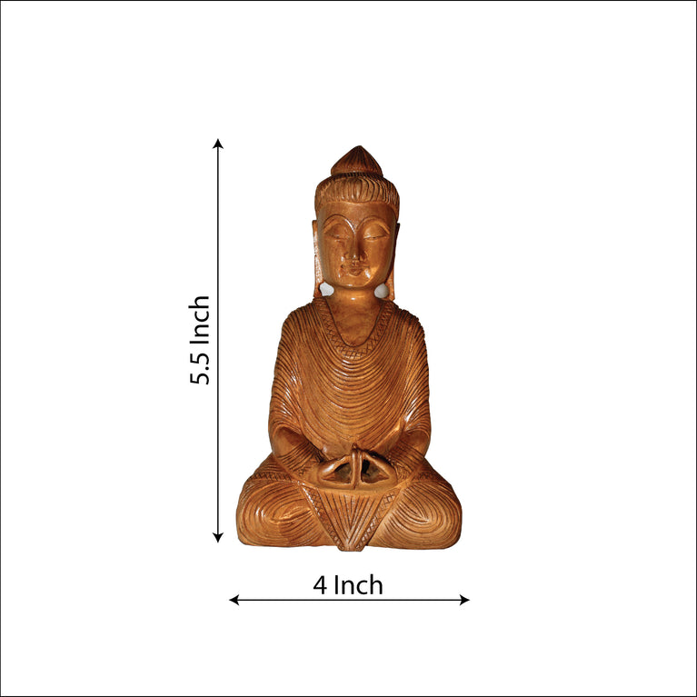 Rangkala Buddha Handmade Carving in wood - Gautam Buddha Idol | Sculpture | Murti in meditating pose in high quality kadam wood - 5.5 inches