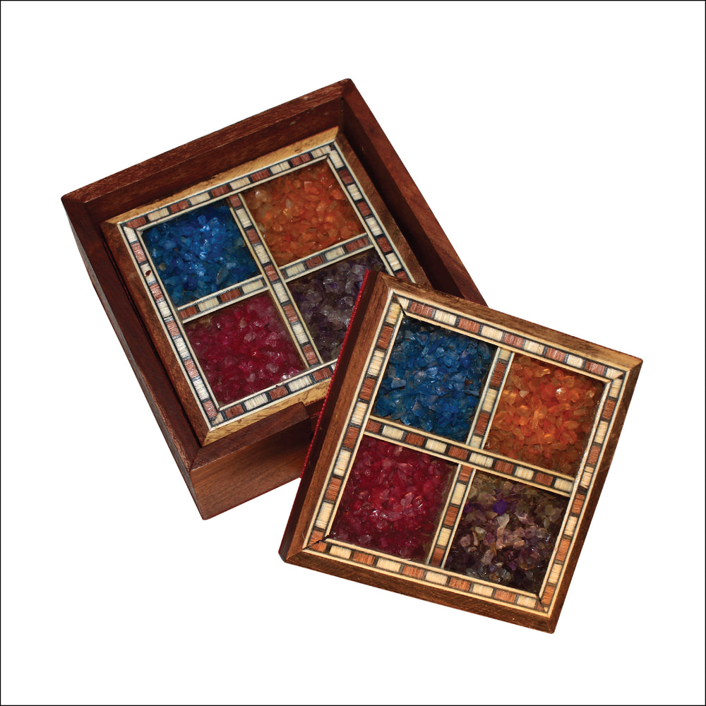 Rangkala Wooden Gem Stone Tea Coaster For Table décor Decorative Showpiece - (Wood, Multicolor)