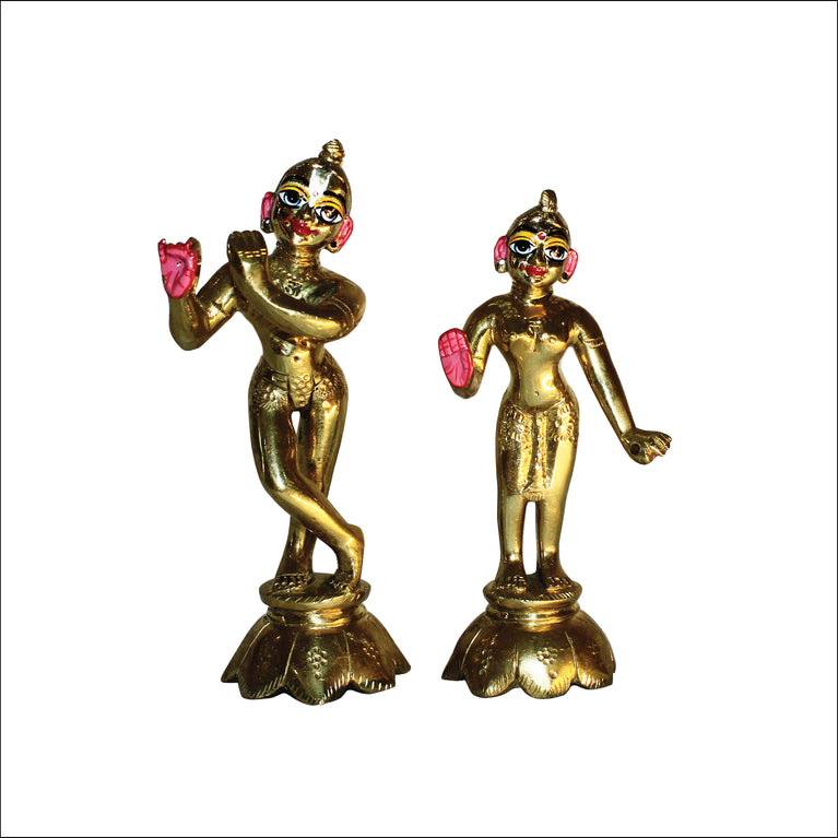 Rangkala Pooja Store Astadhatu Mix Brass Made Golden Radha Krishna Yougal Sarkar Puja Idol/Radha Krishna Sringar Idol