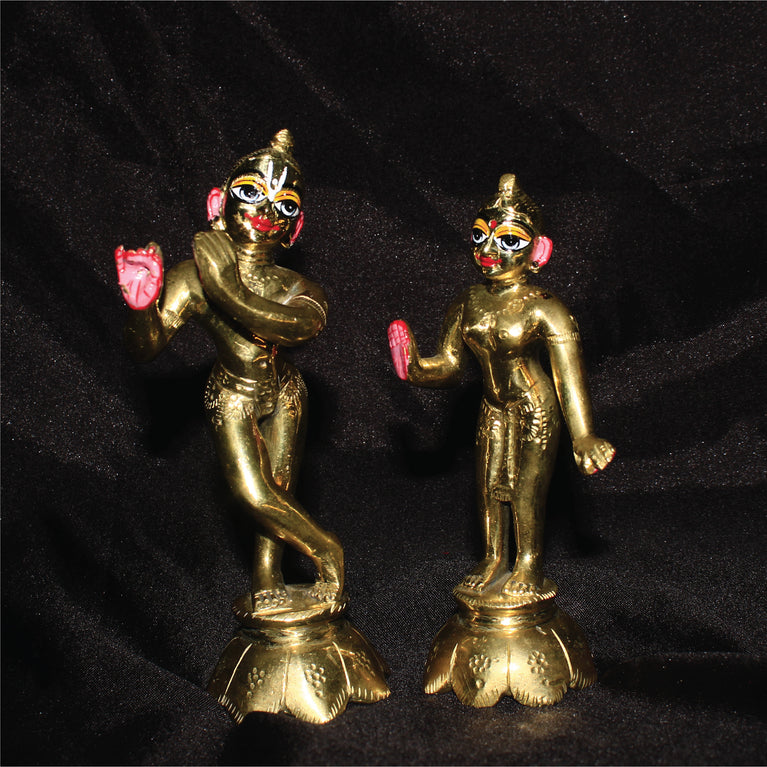 Rangkala Pooja Store Astadhatu Mix Brass Made Golden Radha Krishna Yougal Sarkar Puja Idol/Radha Krishna Sringar Idol