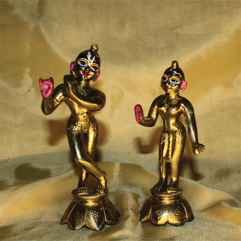 Rangkala Pooja Store Astadhatu Mix Brass Made Golden Radha Krishna Yougal Sarkar Puja Idol/Radha Krishna Sringar Idol