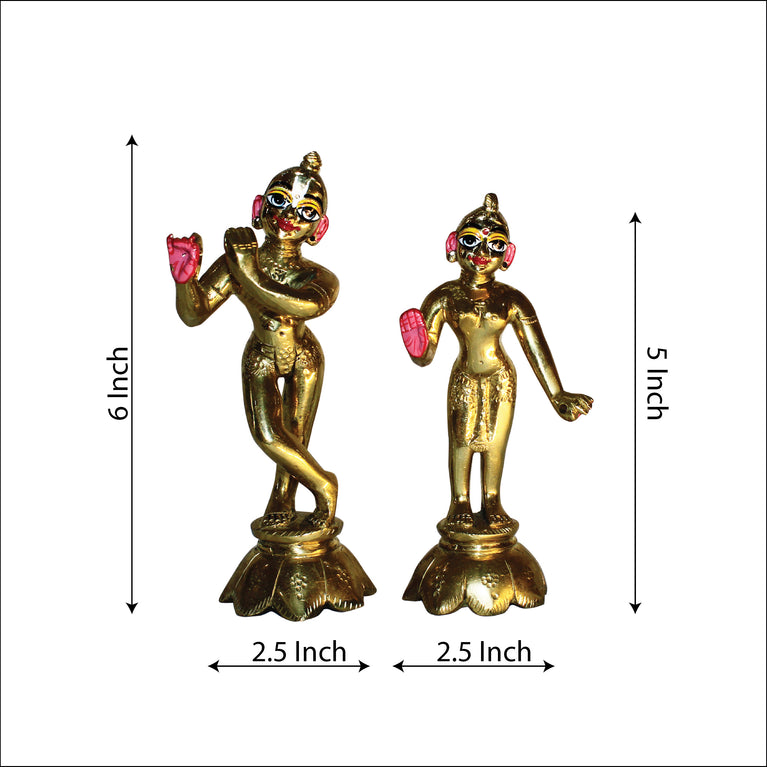 Rangkala Pooja Store Astadhatu Mix Brass Made Golden Radha Krishna Yougal Sarkar Puja Idol/Radha Krishna Sringar Idol