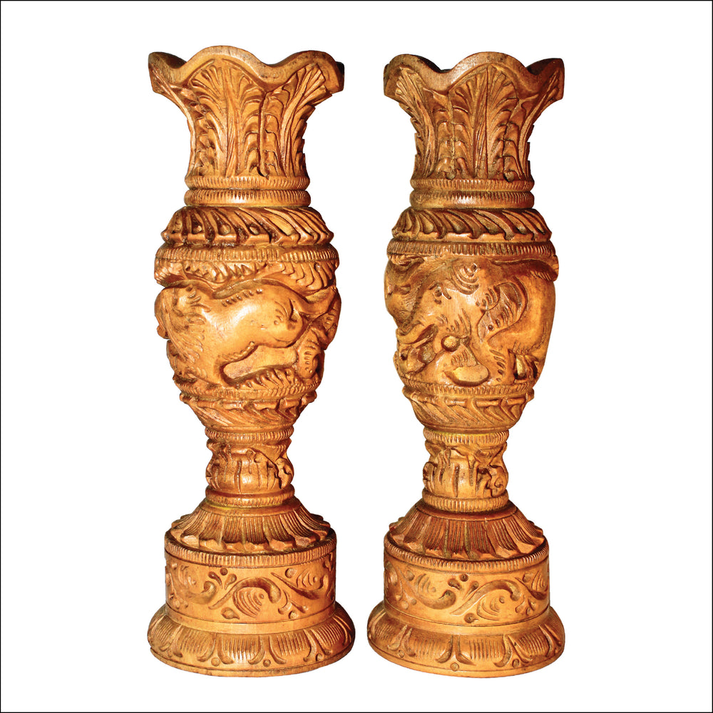 Rangkala andmade Wooden Shikar Liquor Flower Vase/Pot Set of 2 for Home Decoration Wooden Vase