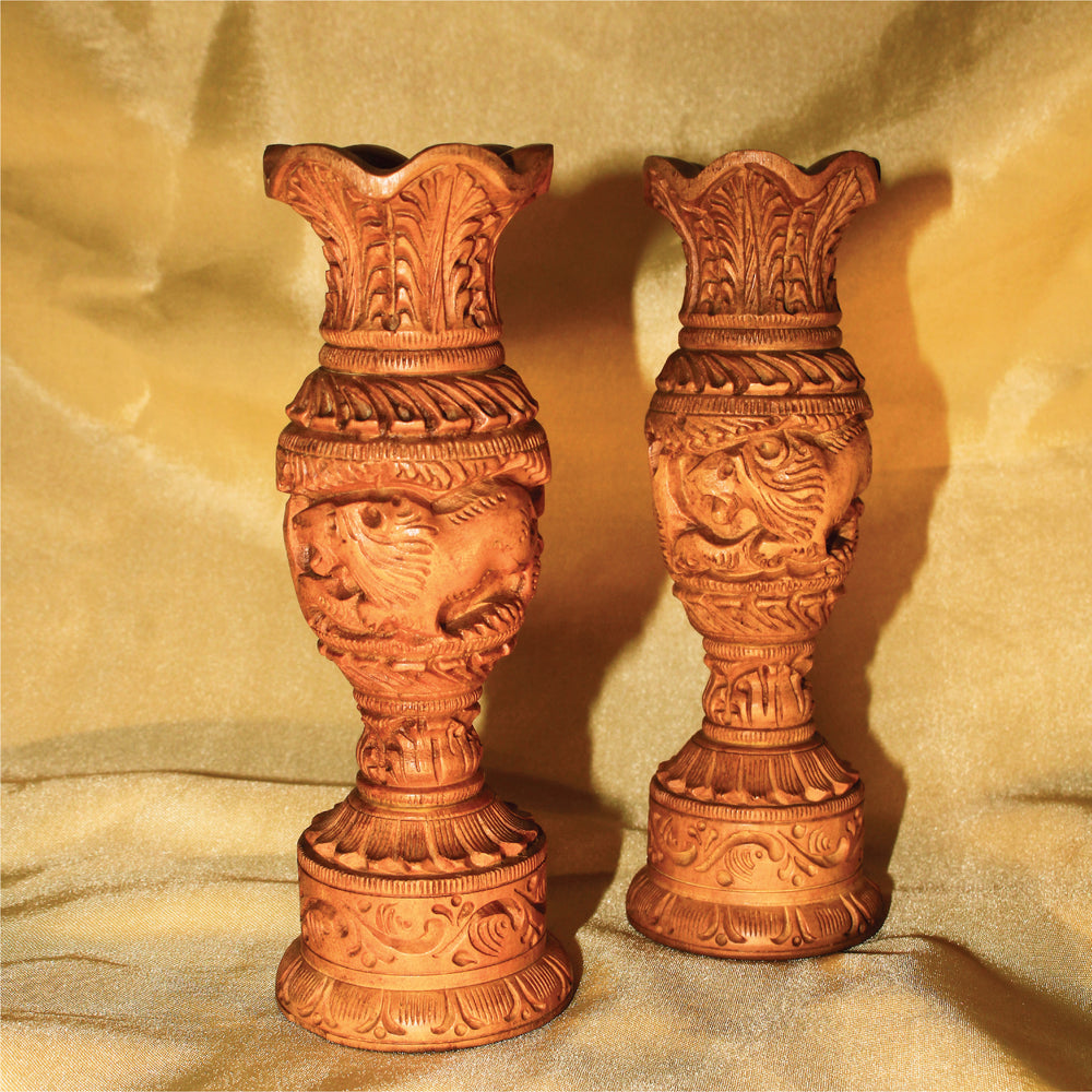 Rangkala andmade Wooden Shikar Liquor Flower Vase/Pot Set of 2 for Home Decoration Wooden Vase