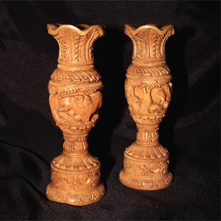 Rangkala andmade Wooden Shikar Liquor Flower Vase/Pot Set of 2 for Home Decoration Wooden Vase