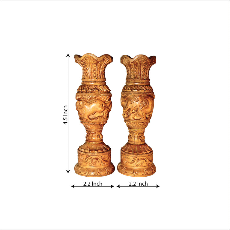 Rangkala andmade Wooden Shikar Liquor Flower Vase/Pot Set of 2 for Home Decoration Wooden Vase