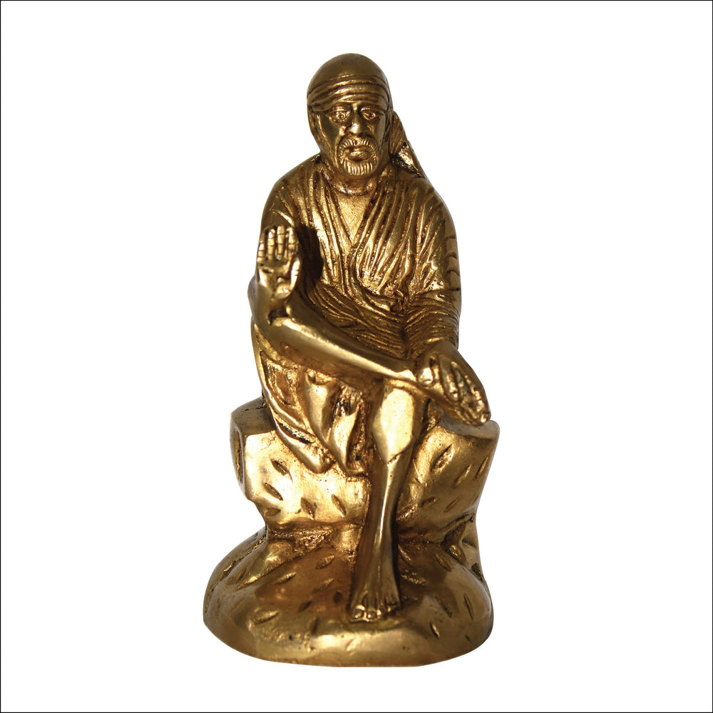 Saibaba Murti Idol Statue - Indian Sculpture - Premium Brass Shirdi Sai Baba - Beautiful Sai Baba 6 Inches