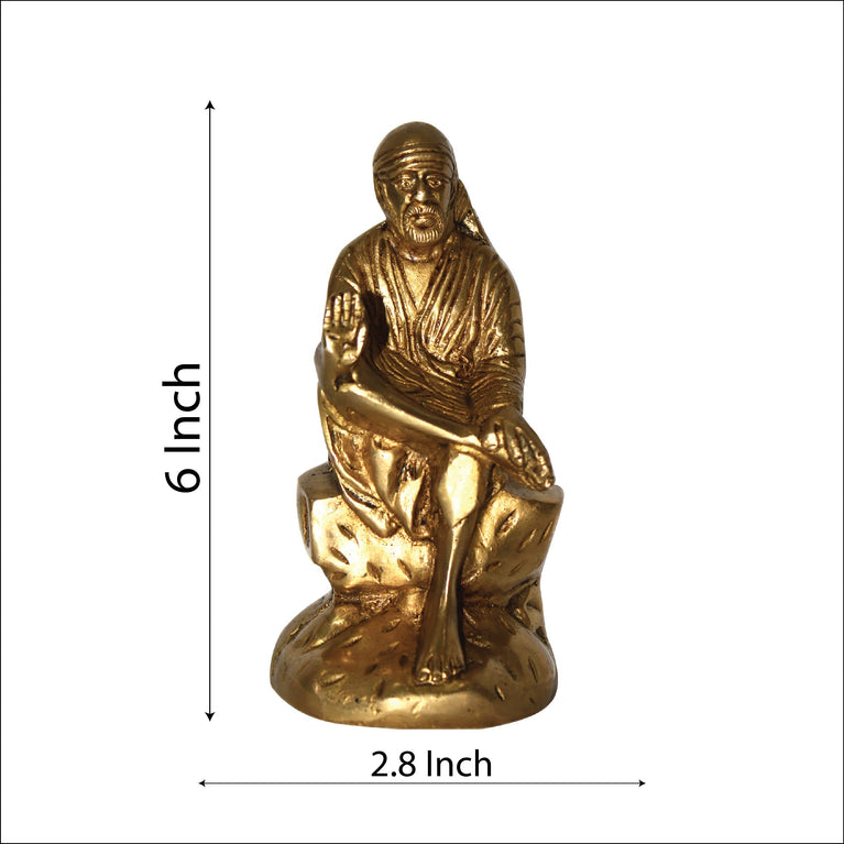 Saibaba Murti Idol Statue - Indian Sculpture - Premium Brass Shirdi Sai Baba - Beautiful Sai Baba 6 Inches