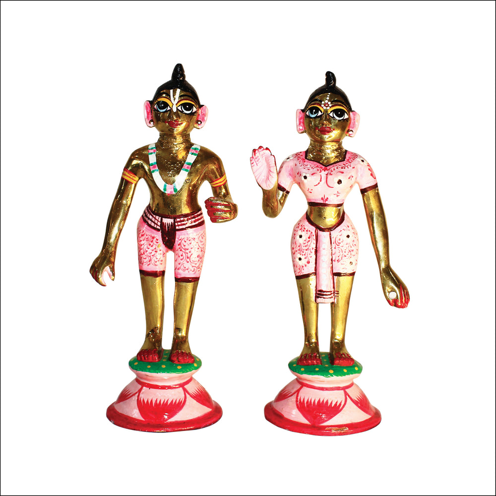 Rangkala Astadhatu Made Shri Nitai Gaur Idol/Nitai Gaur Brass Idol/Chaitanya & Nityanand Mahaprabhu Brass Idol Up Hand Design -Coloured