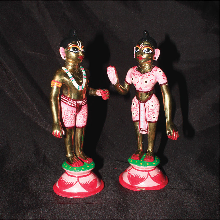 Rangkala Astadhatu Made Shri Nitai Gaur Idol/Nitai Gaur Brass Idol/Chaitanya & Nityanand Mahaprabhu Brass Idol Up Hand Design -Coloured