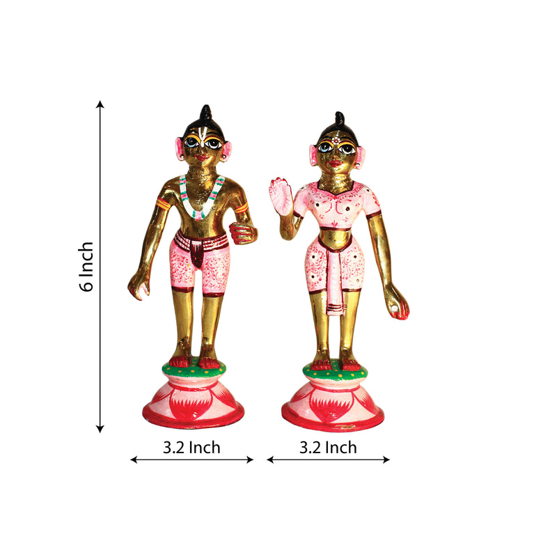 Rangkala Astadhatu Made Shri Nitai Gaur Idol/Nitai Gaur Brass Idol/Chaitanya & Nityanand Mahaprabhu Brass Idol Up Hand Design -Coloured