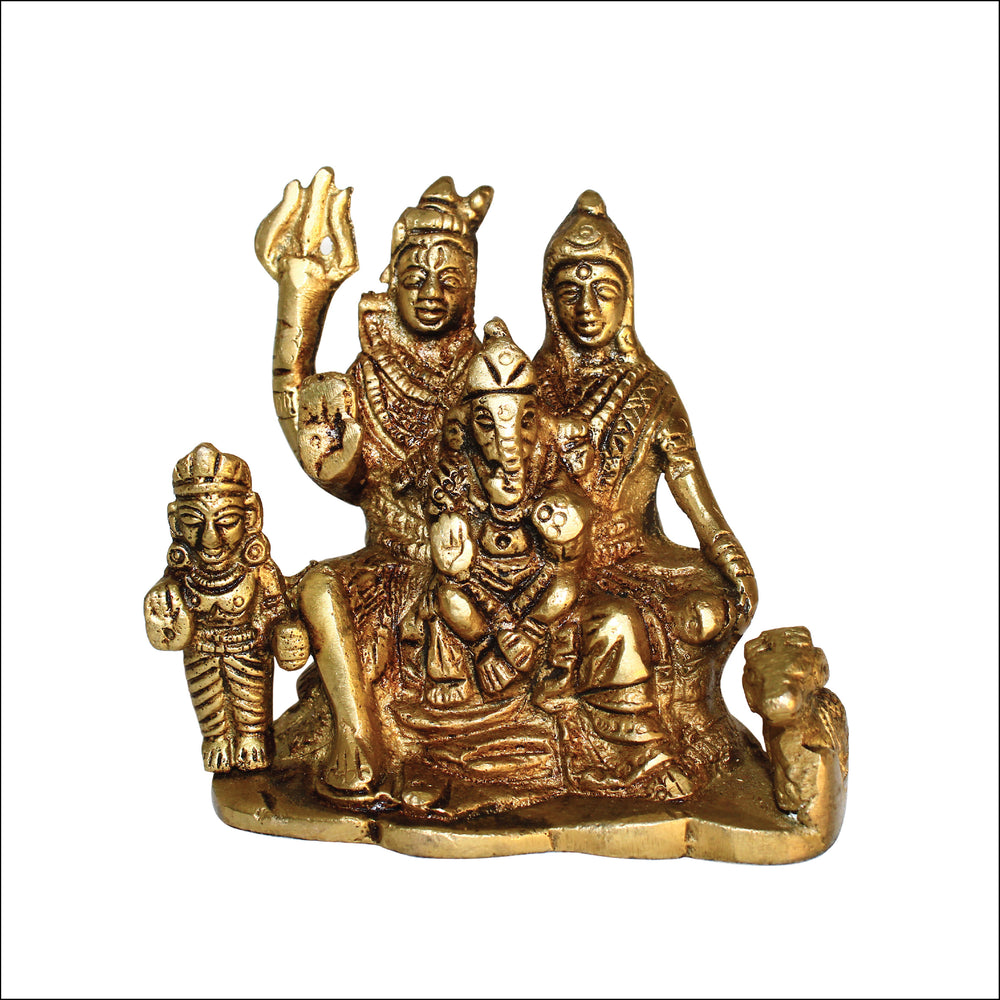 Rangkala Brass Shiv Parivar Idol Statue for Home Decor Shiv Parivar Gift showpiece (4.5 inch)