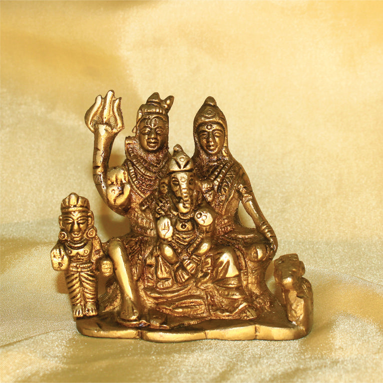 Rangkala Brass Shiv Parivar Idol Statue for Home Decor Shiv Parivar Gift showpiece (4.5 inch)