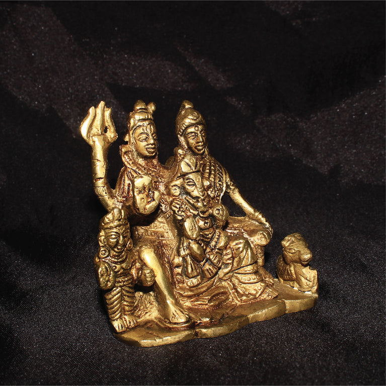 Rangkala Brass Shiv Parivar Idol Statue for Home Decor Shiv Parivar Gift showpiece (4.5 inch)