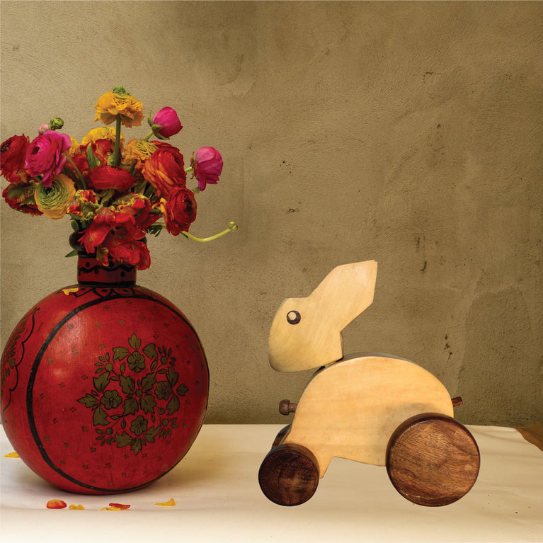 Rangkala Wooden Rabbit with Wheels, Adorable and Playful Wooden Rabbit Toy - Features Wheels for Fun and Interactive Play