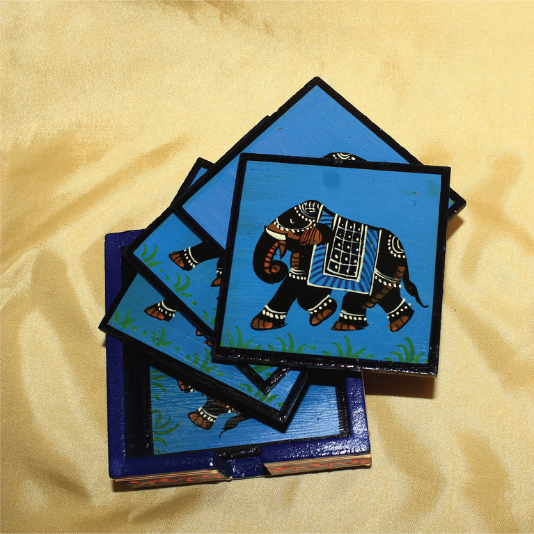 Rangkala Hand-Painted 6Pc Tea Coaster Set for Home Decor and Gift