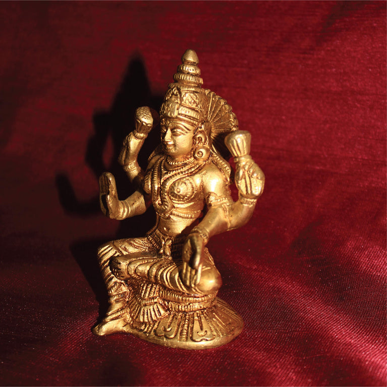 Goddess Lakshmi Premium Brass Statue in Antique Finish By Rangkala ( 4.5 Inch )