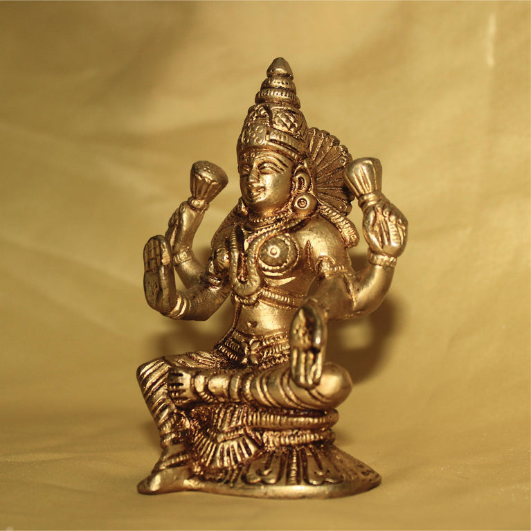 Goddess Lakshmi Premium Brass Statue in Antique Finish By Rangkala ( 4.5 Inch )